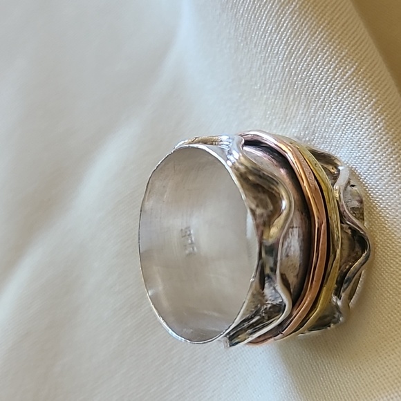 925 Sterling silver tri tone spinner ring - Picture 2 of 3